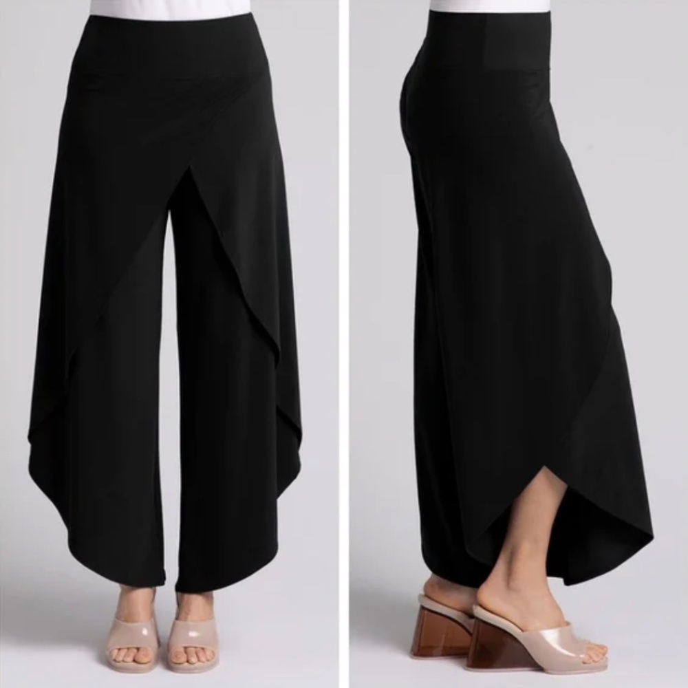 Sympli Rapt Black High Rise Wide Leg Ankle Cropped Lagenlook Casual Pants 12